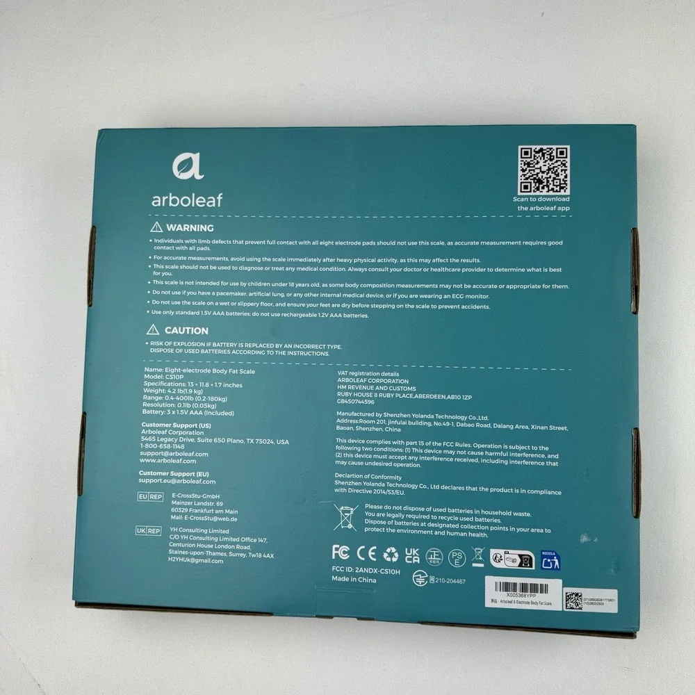 Arboleaf Body Fat Scale CS10P Smart Digital BMI Composition Black New